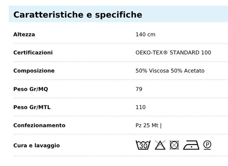 Tabella taglie e colori