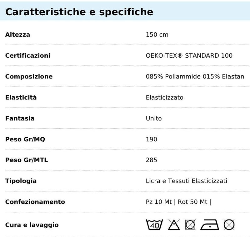 Tabella taglie e colori