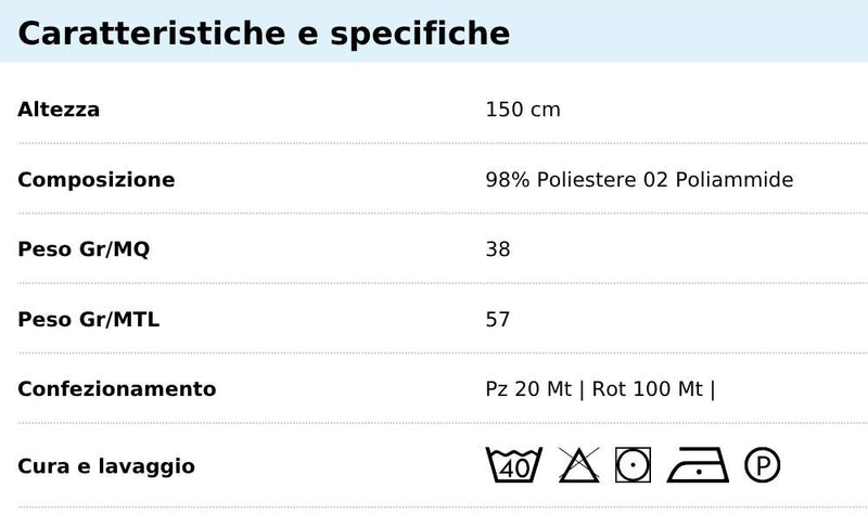 Tabella taglie e colori