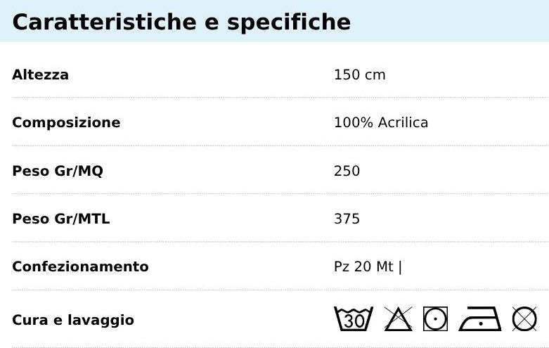Tabella taglie e colori