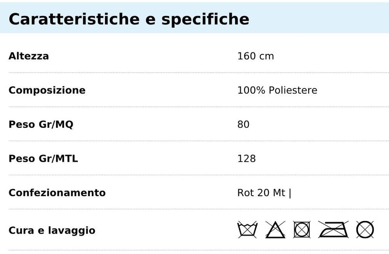 Tabella taglie e colori
