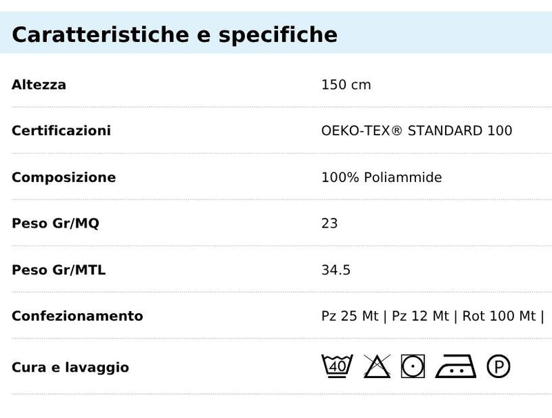 Tabella taglie e colori