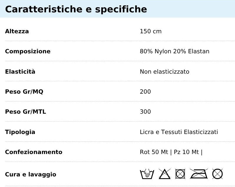 Tabella taglie e colori