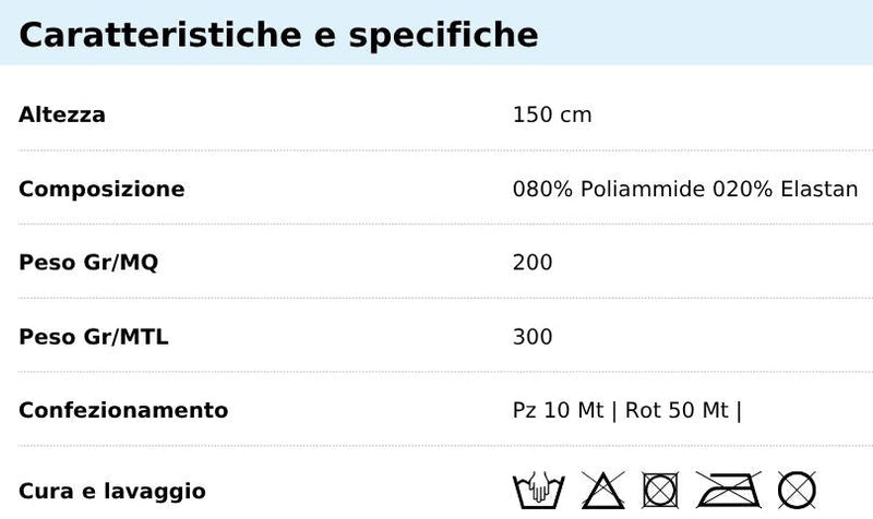 Tabella taglie e colori