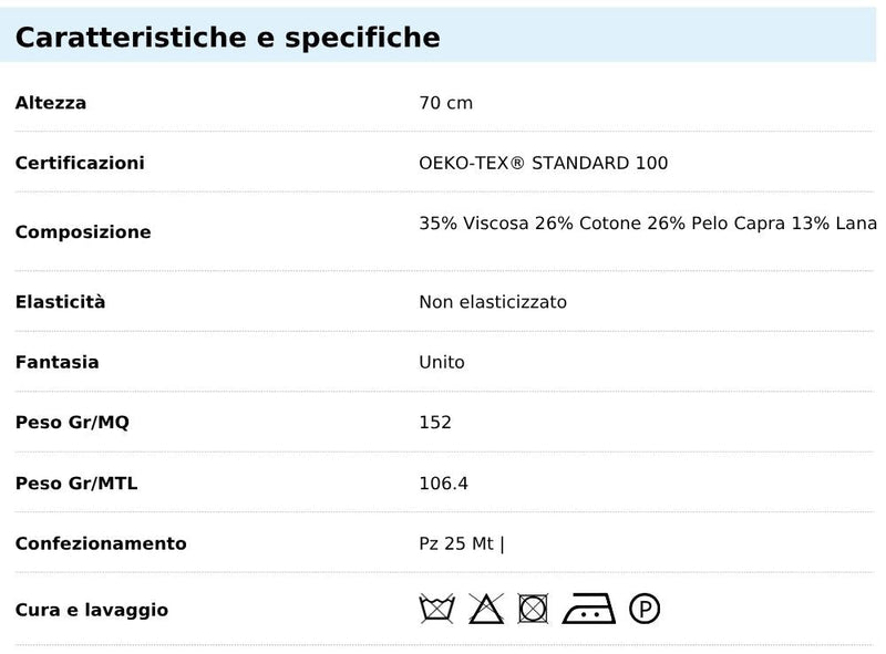 Tabella taglie e colori