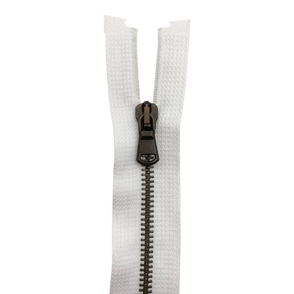 Old brass metal zipper 85 cm combi (2 sliders) 5 mm divisible chain