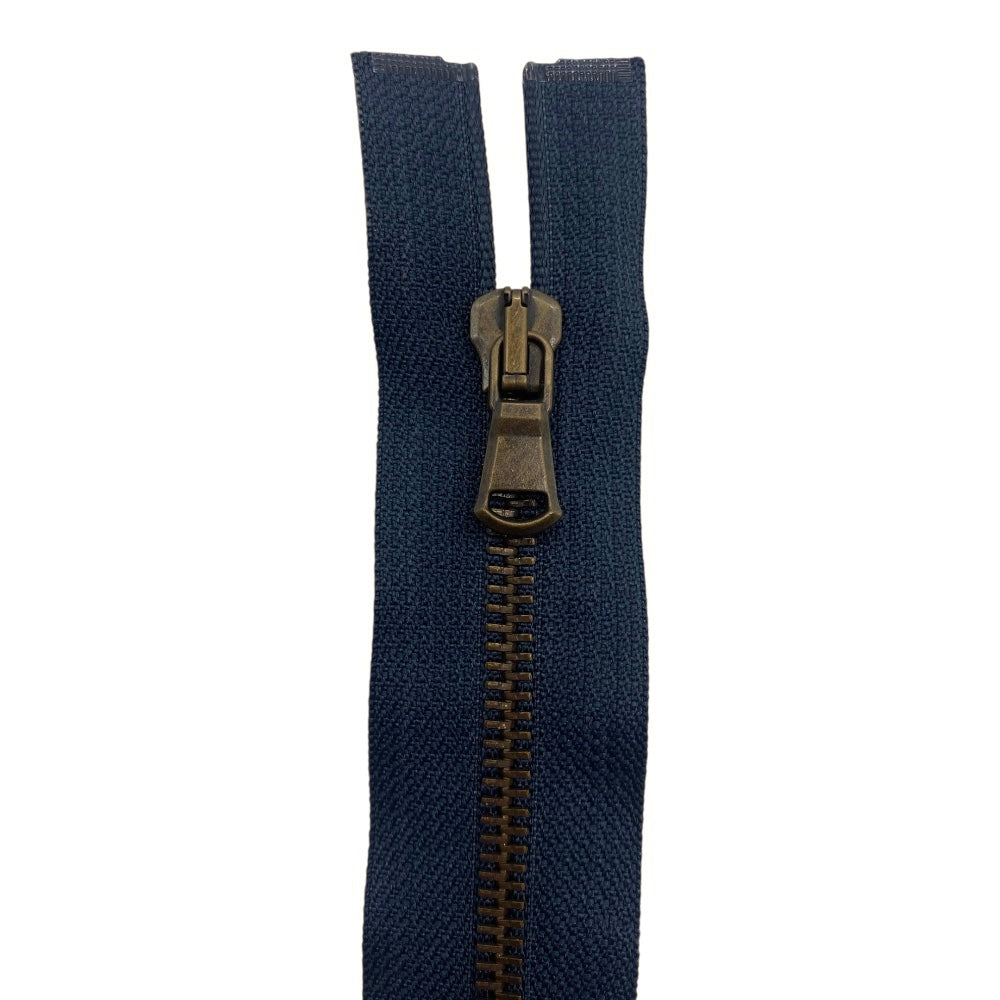Old brass metal zipper 85 cm combi (2 sliders) 5 mm divisible chain