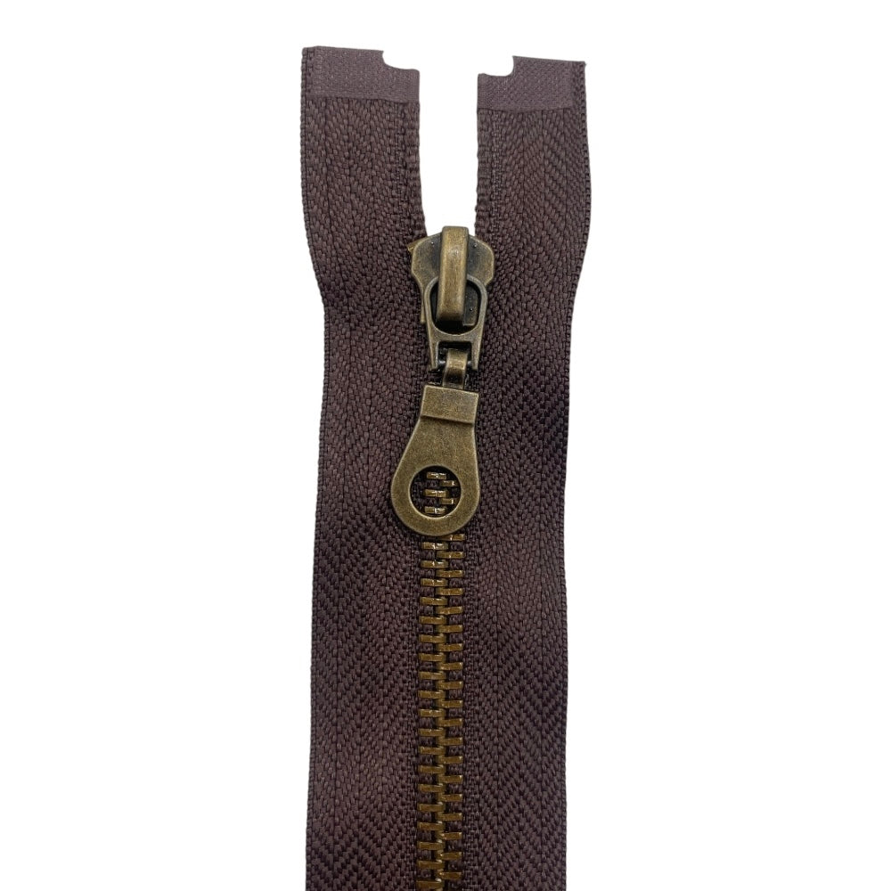 Old brass metal zipper 85 cm combi (2 sliders) 5 mm divisible chain