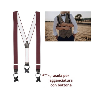 Men's shaved suspenders, height 2.7 cm, leather buttonholes, length 120 cm