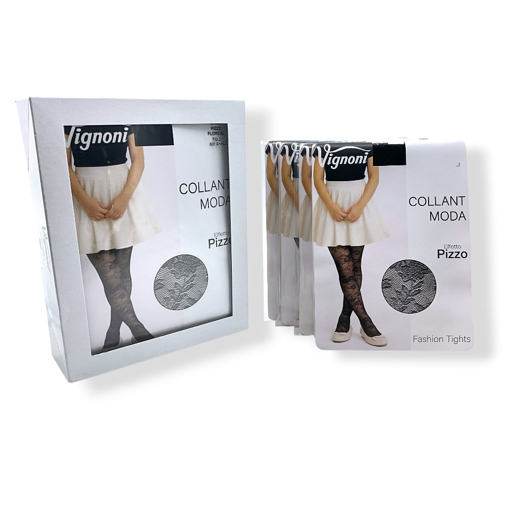 Collant moda effetto pizzo floreal bimba paia 4