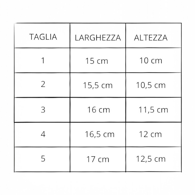 Tabella taglie e colori