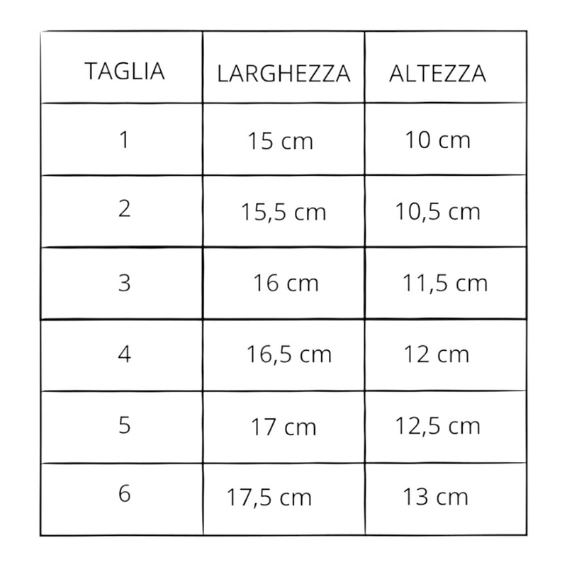Tabella taglie e colori