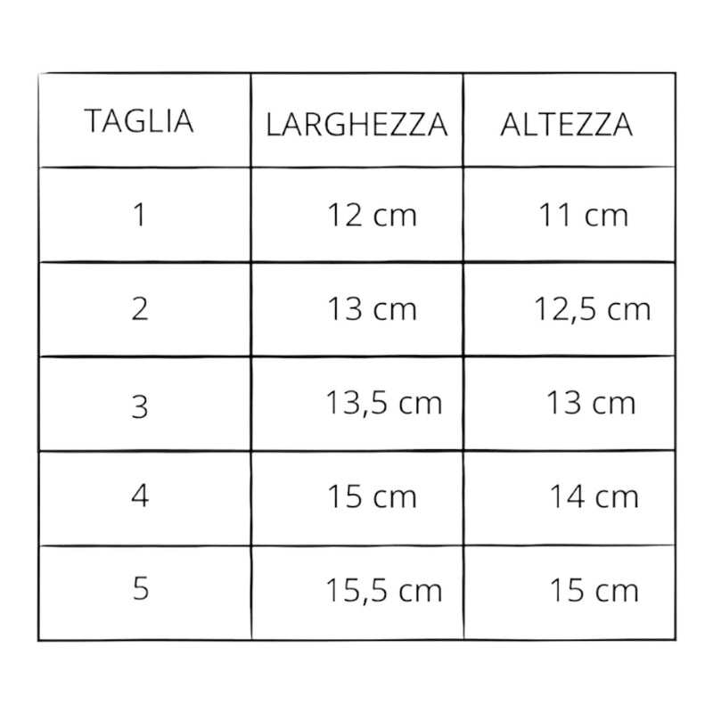 Tabella taglie e colori