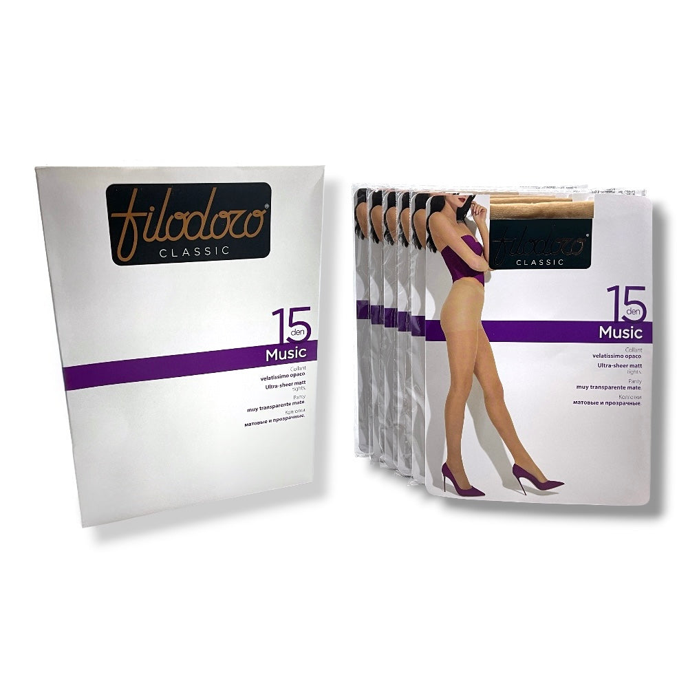 Music 15 den (Size 2-4) opaque sheer tights by Filodoro, 6 pairs