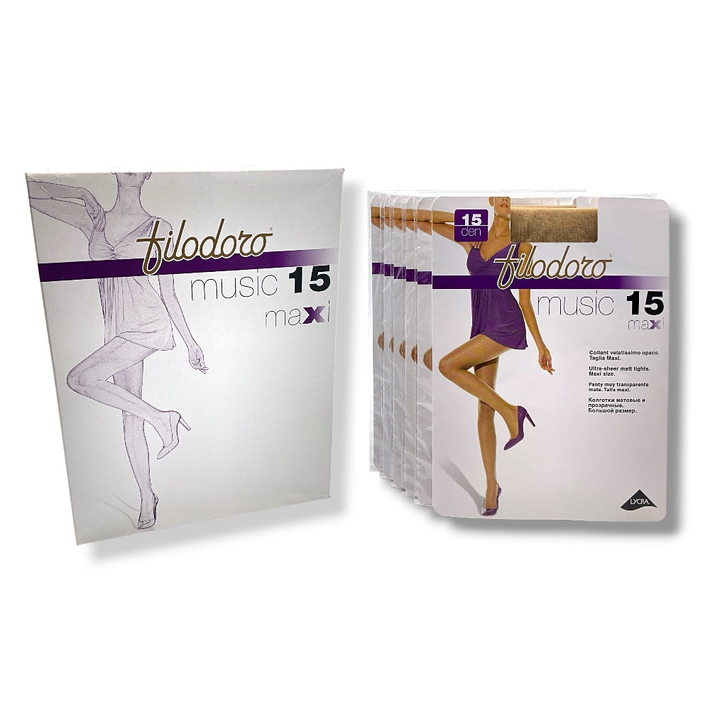 Music 15 den (Size 5 xl) opaque sheer tights for women by Filodoro, 6 pairs