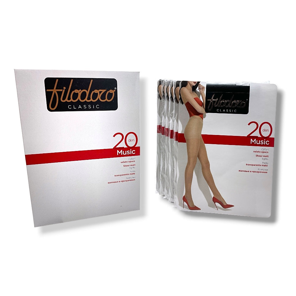 Music 20 den (Size 2-4) opaque sheer tights for women by Filodoro, 6 pairs