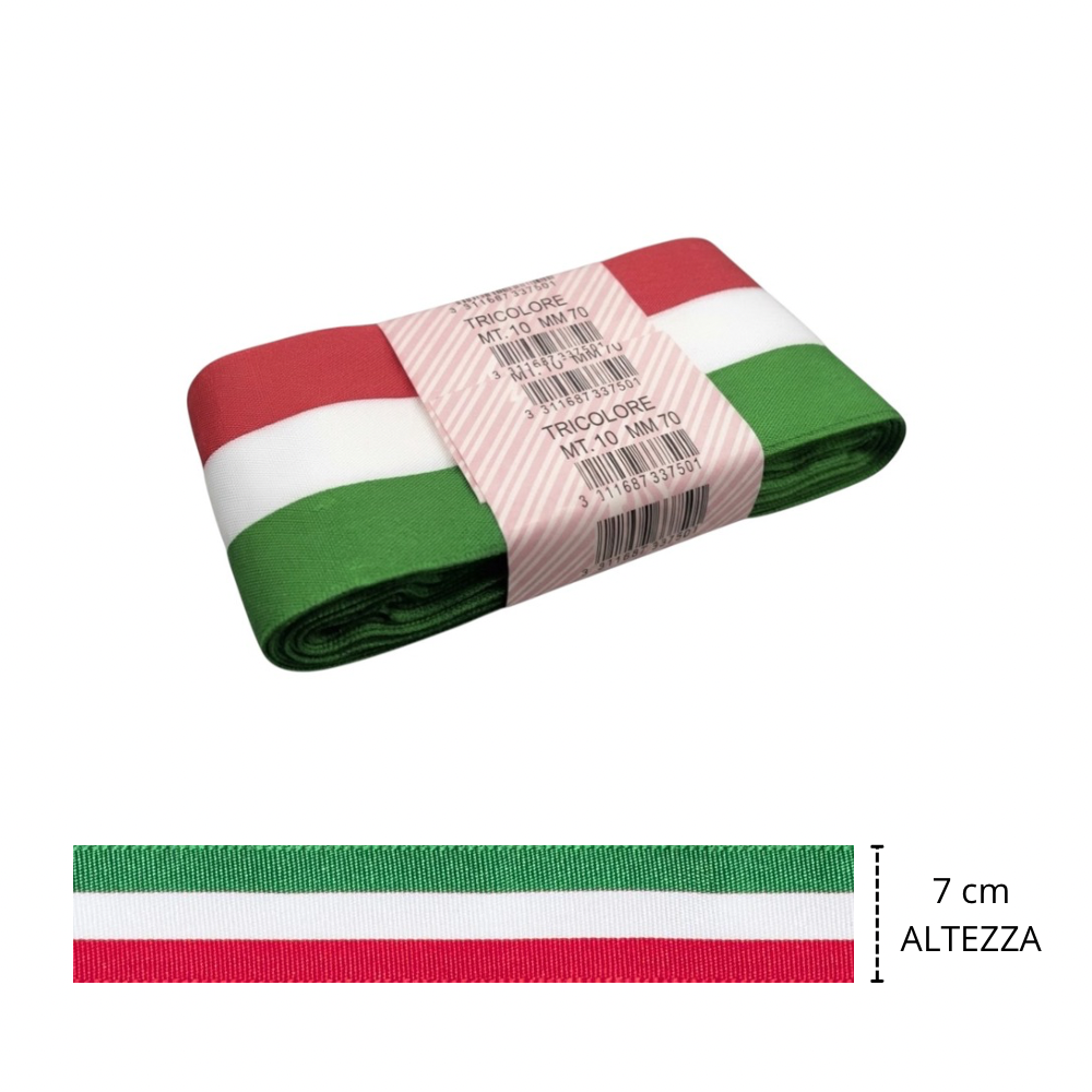 Nastro tricolore poliestere 100% h mm  70 da 10 MT articolo 27/20 metri 10
