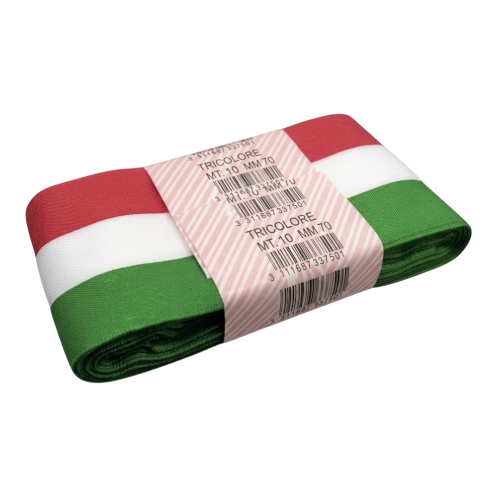 Nastro tricolore poliestere 100% h mm  70 da 10 MT articolo 27/20 metri 10