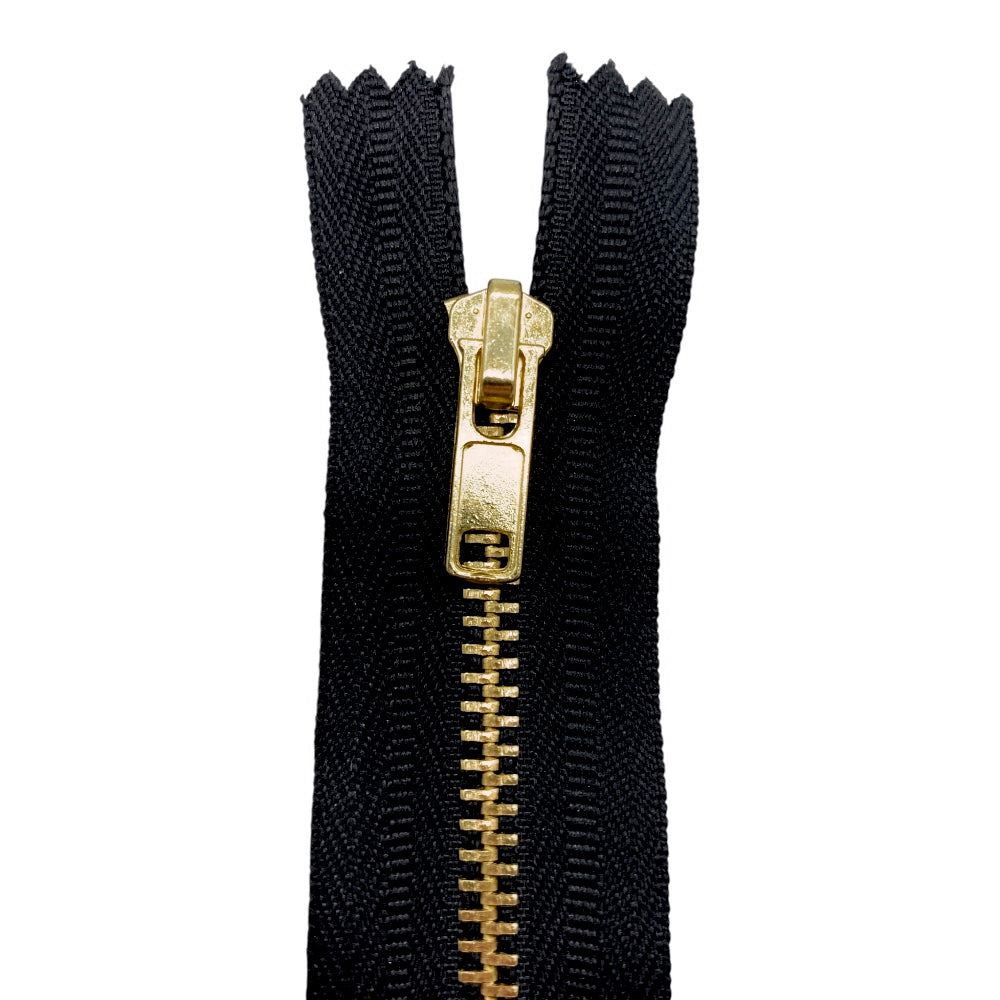 12cm brass zipper for jeans, 4mm chain, item 1183/1/12