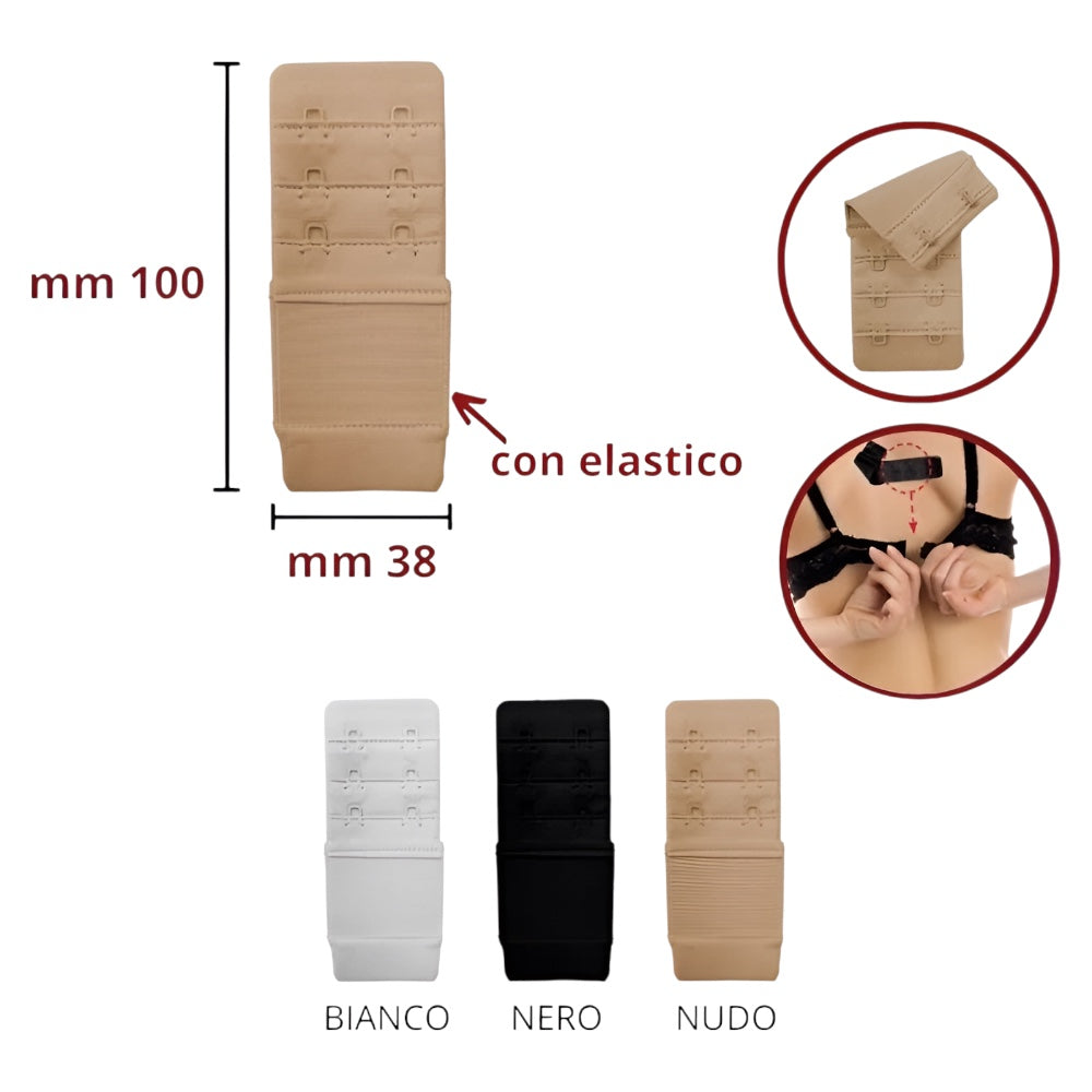 Bra extender with elastic band with 2 hooks h 38 mm item PR38 MAS