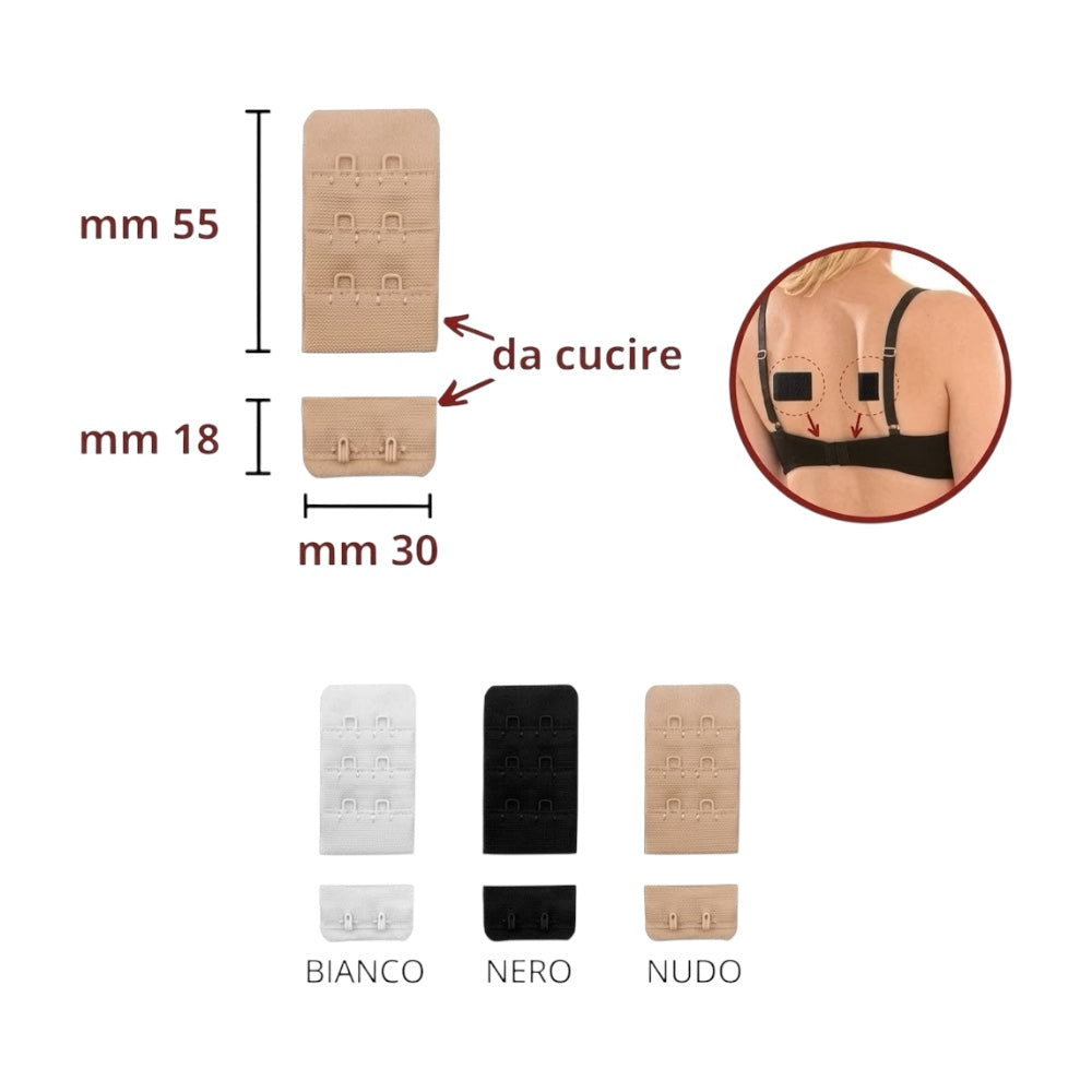 Sew-on bra extender with 2 hooks, height 30 mm, item 3521
 6 pieces