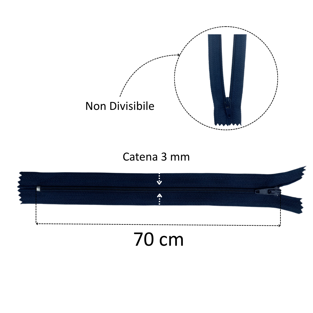 Spiral zipper 70 cm 3 mm chain item S30/70