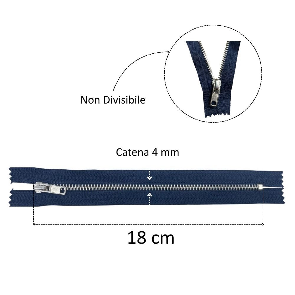 18cm nickel silver zipper with 4mm chain