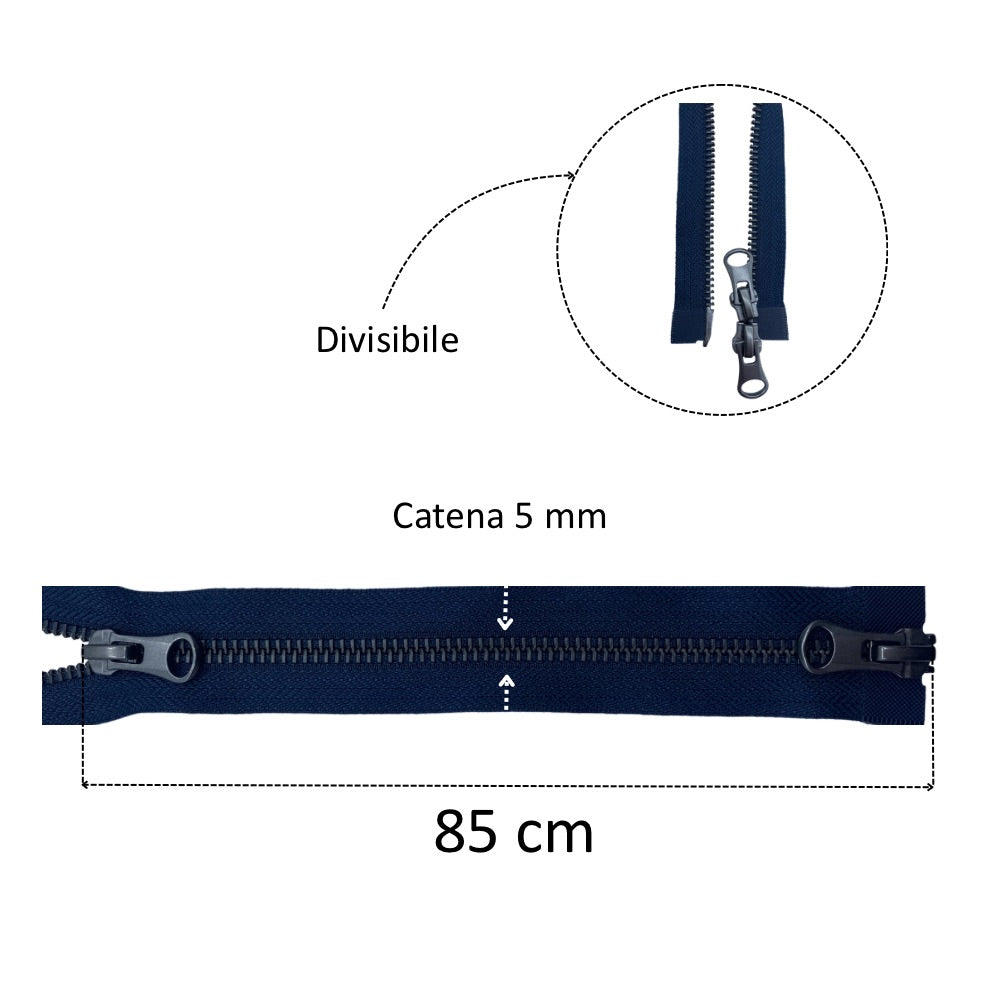 85cm combi gunmetal metal zipper (2 sliders) 5mm divisible chain