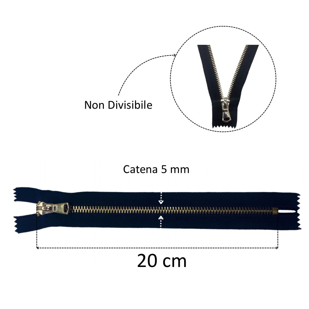 Cerniera lampo metallo lucida cm 20 catena 5 mm