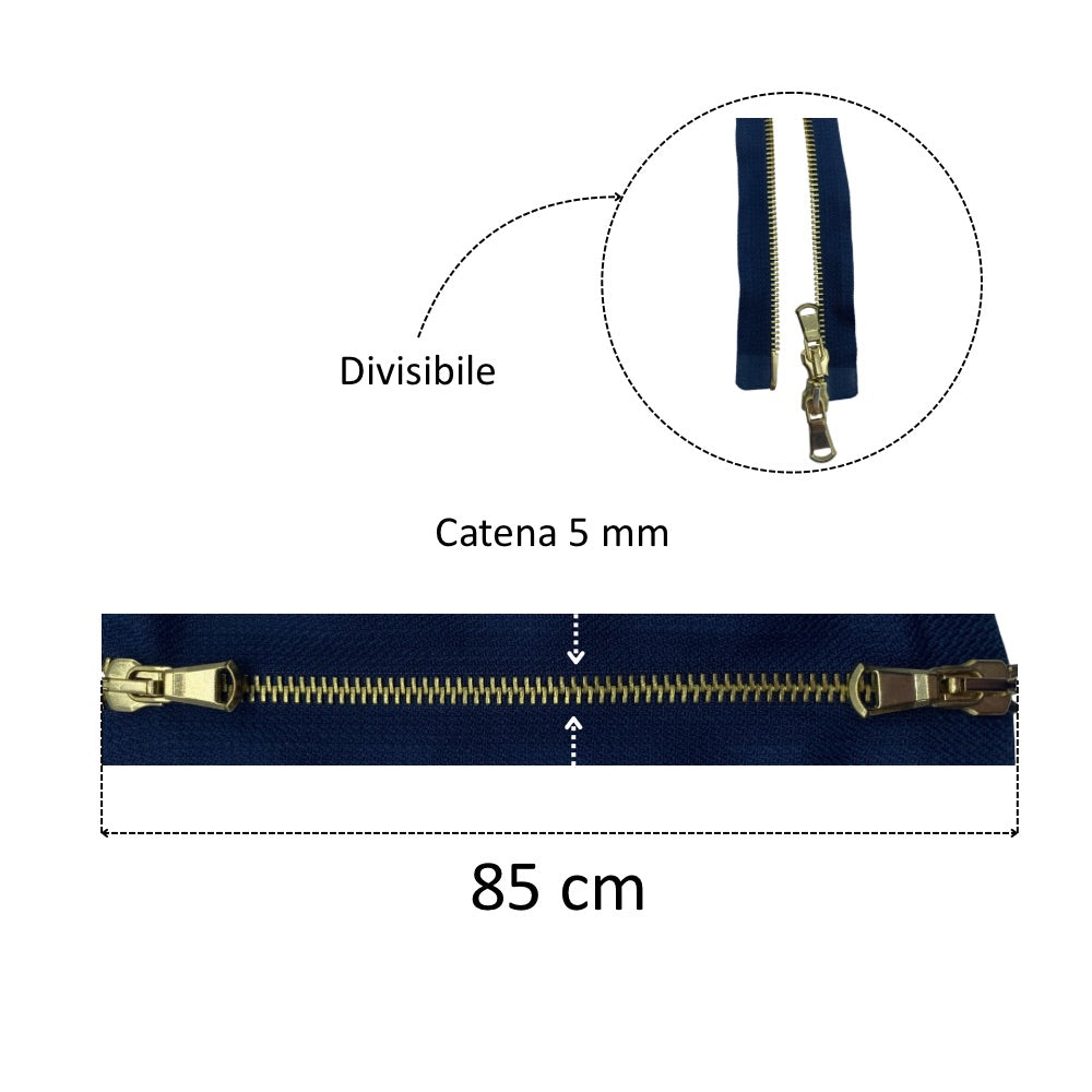 85cm brass metal zipper combo (2 sliders) 5mm divisible chain
