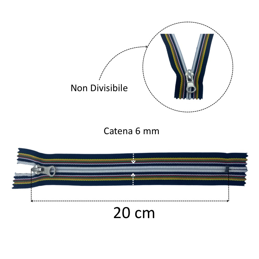 Multicolor spiral chain zipper 6 mm fixed 20 cm