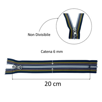 Multicolor spiral chain zipper 6 mm fixed 20 cm