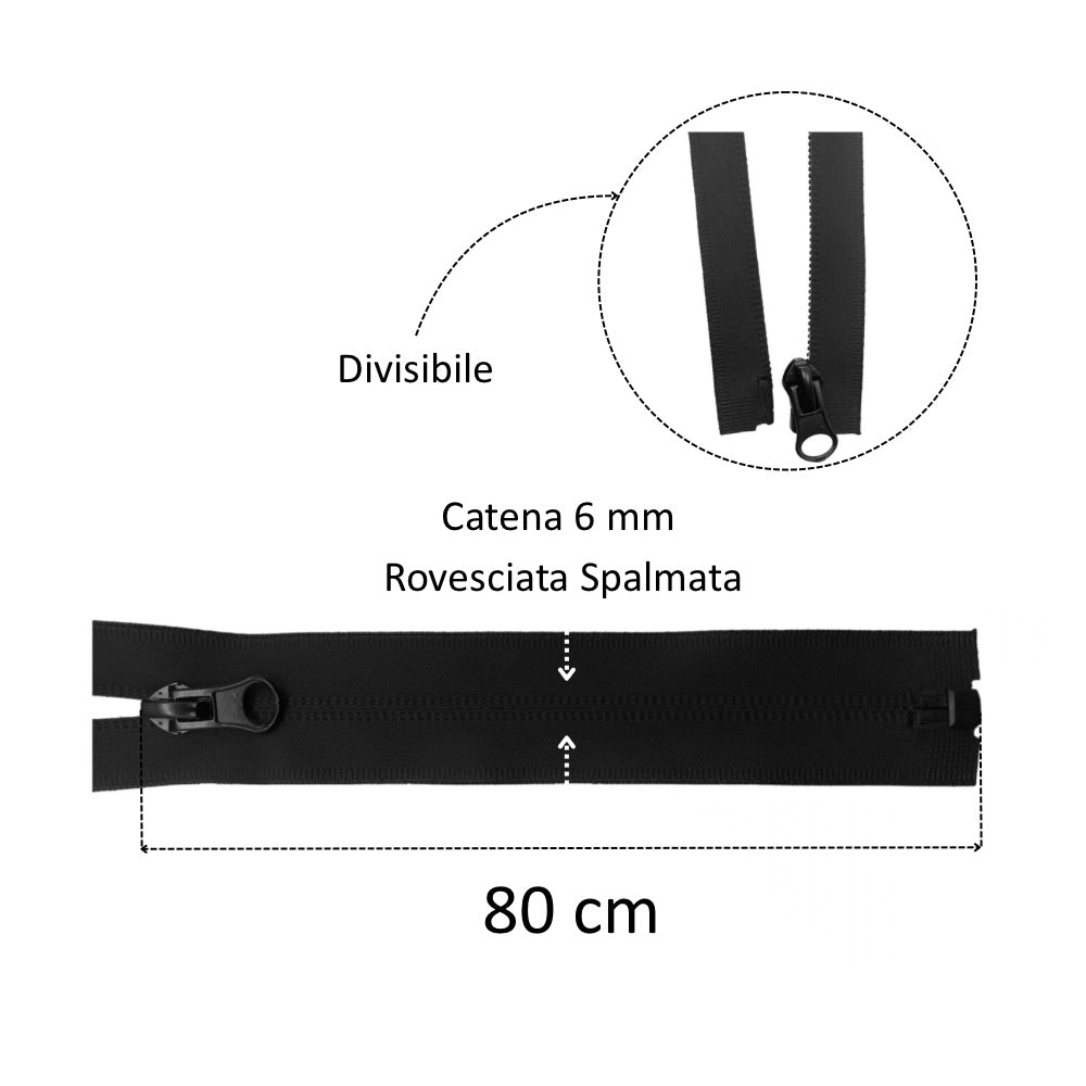 80cm divisible coated reverse zipper with 6mm chain