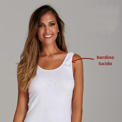 Canotta donna spalla larga 100% cotone costina 1/1 con bordo lucido articolo 2006 / Bianca