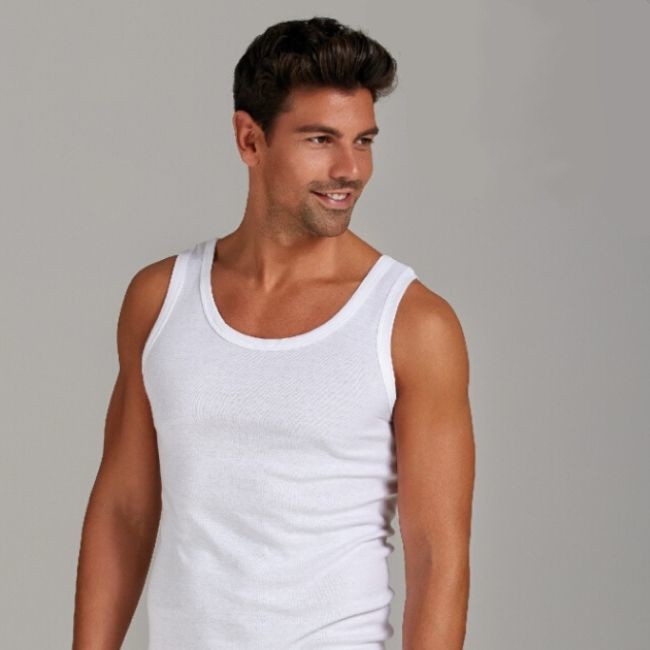 Canotta uomo spalla larga 100% cotone articolo 1008 / Bianco