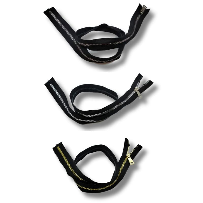 Cerniera lampo carro laminata metallizzata 80 cm divisibile catena plastica 6 mm