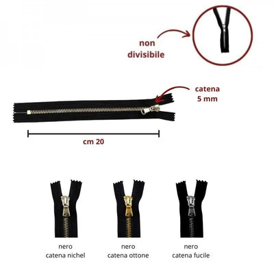 Cerniera lampo metallo lucida cm 20 catena 5 mm