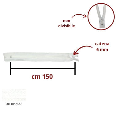 Cerniera lampo non divisibile 150 cm catena 6 mm spirale