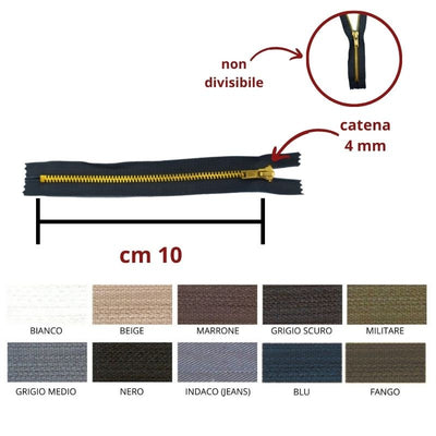 Cerniera lampo per jeans 10 cm ottone catena 4 mm articolo 1183/1/10