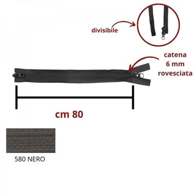 Cerniera lampo rovesciata spalmata divisibile combi (2 cursori) cm 80 catena 6 mm