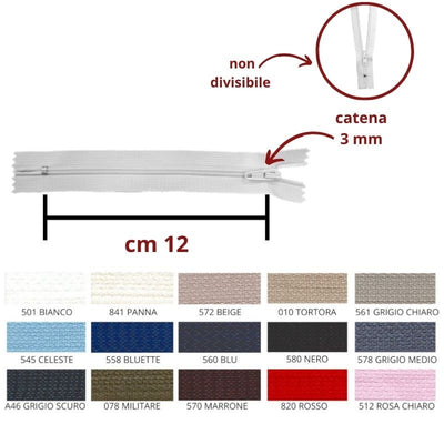 Cerniera lampo spirale 12 cm catena 3 mm articolo S30/12