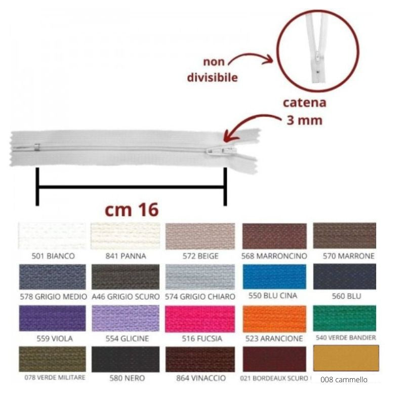 Cerniera lampo spirale 16 cm catena 3 mm articolo S30/16