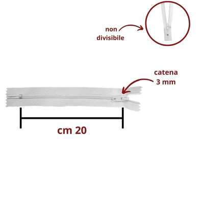 Cerniera lampo spirale 20 cm catena 3 mm articolo S30/20