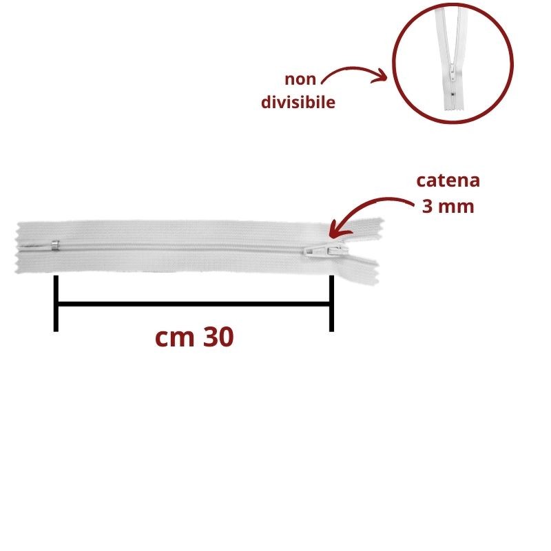 Cerniera lampo spirale 30 cm catena 3 mm articolo S30/30