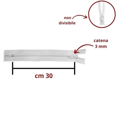 Cerniera lampo spirale 30 cm catena 3 mm articolo S30/30