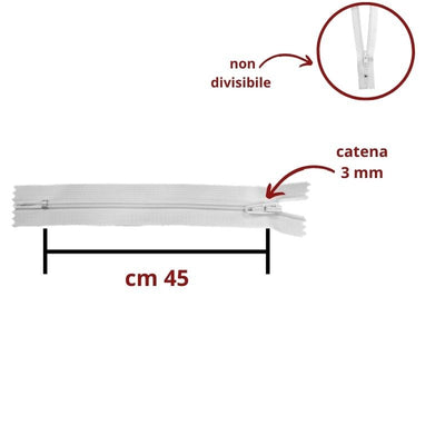 Cerniera lampo spirale 45 cm catena 3 mm articolo S30/45