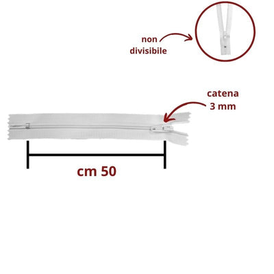 Cerniera lampo spirale 50 cm catena 3 mm articolo S30/50