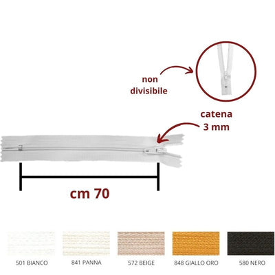 Cerniera lampo spirale 70 cm catena 3 mm articolo S30/70