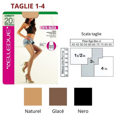 Christy 20 den collant vita bassa setificato Elledue paia 6