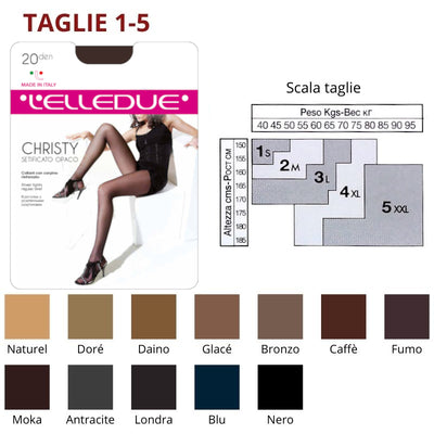 Christy 20 den (TG 1-5) collant setificato Elledue paia 6